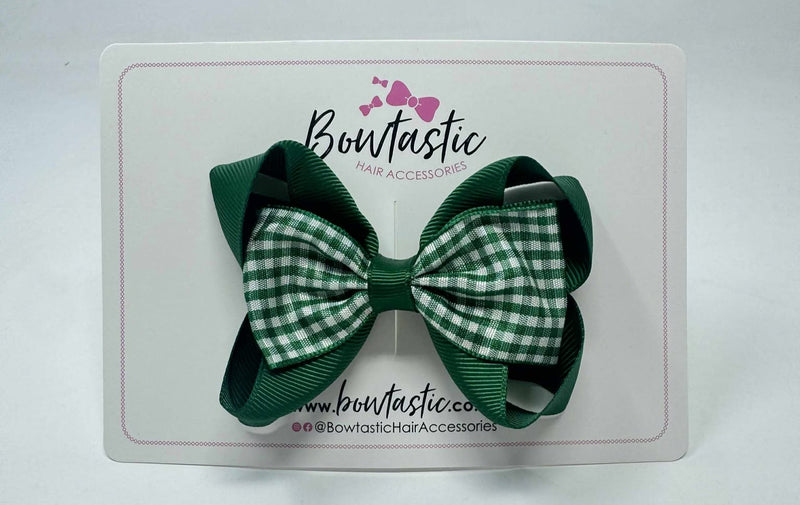 3.5 Inch Tuxedo Double Bow - Forest Green & Green Gingham