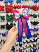 4.5 Inch Satin Tail Glitter Bow - Cobalt, Azalea & Blue