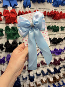 4.5 Inch Satin Tail Gem Bow - Blue & White