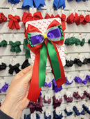 4.5 Inch Satin Tail Bow - Red, Purple, Green & Yellow