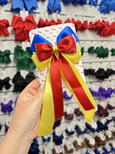 4.5 Inch Satin Tail Bow - Cobalt, Red, Blue & Yellow