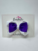 3.5 Inch 2 Layer Tuxedo Bow Thin Elastic - Purple & White