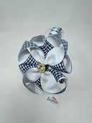 4 inch Flower Alice Band - Navy & White Gingham