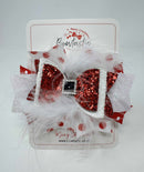 5 Inch Fluffy Glitter Bow - Red & White