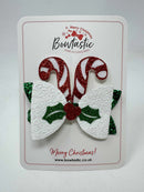 3 Inch Glitter Bow - Red, Green & White Candy Cane Holly