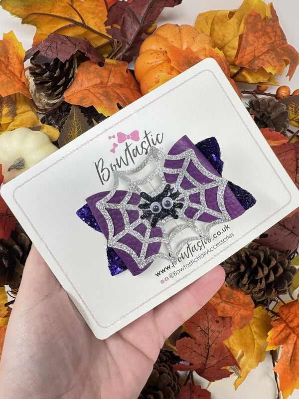 3.5 Inch Glitter Bow - Spider's Web & Spider