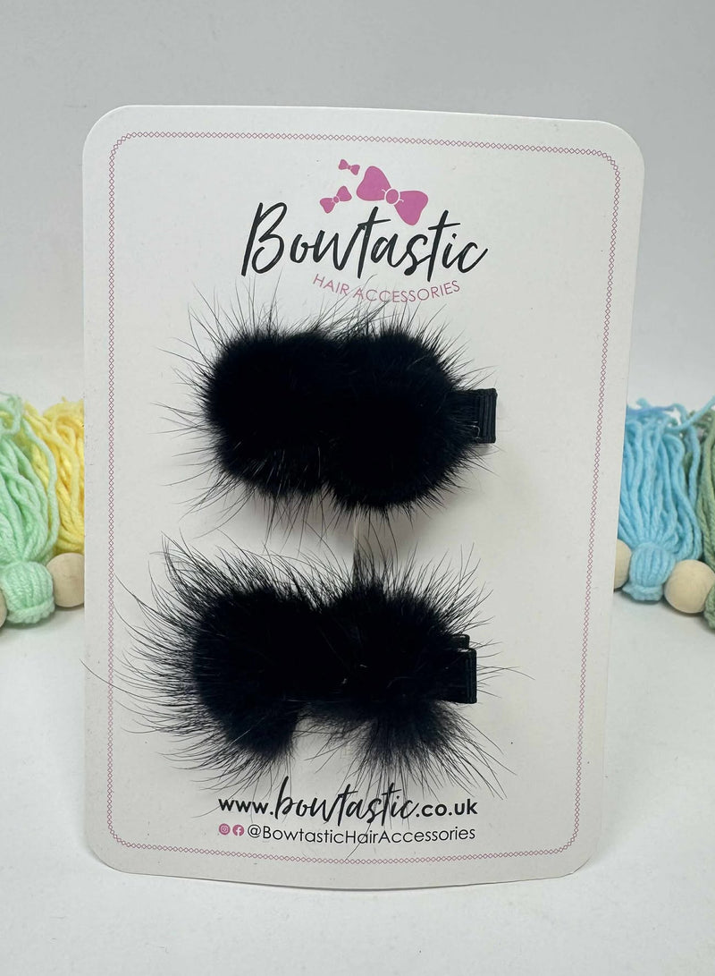 2 Inch Black Fluffy Bows - 2 Pack