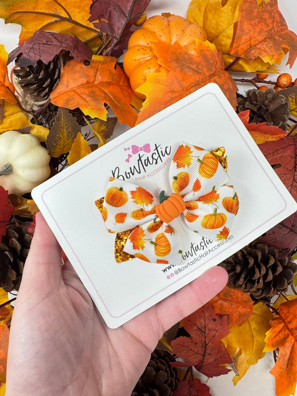 3.5 Inch Glitter Bow - Autumn Pumpkin