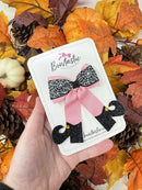 4 Inch Witches Feet Bow - Pink & Black Spider Web