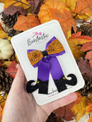 4 Inch Witches Feet Bow - Purple & Orange Spider Web