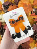 4 Inch Witches Feet Bow - Orange & Black