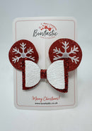 3 Inch Glitter Bow - Red & White Snowflake