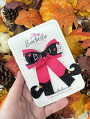 4 Inch Witches Feet Bow - Shocking Pink & Black Ghost
