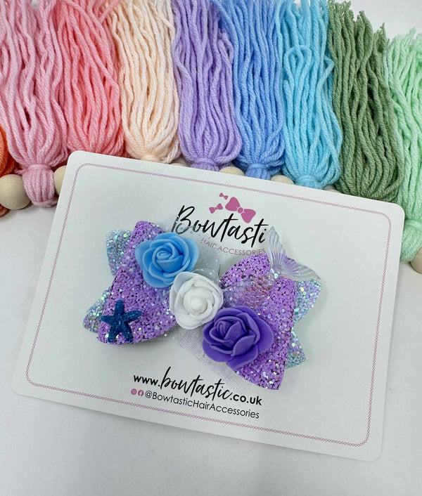 3.5 Inch Glitter Bow - Flowers & Starfish