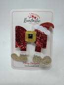 3 Inch Glitter Bow - Red, Gold & White Santa Feet & Hat