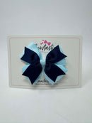 3.5 Inch 2 Layer Bow - Navy & Light Blue