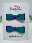 2.75 Inch Flat Bows - Jade Green & Purple - 2 Pack