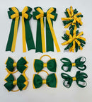 School Bundle - 3 Inch Bows - Forest Green & Yellow Gold - Clips & Bobbles