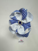 4 inch Flower Alice Band - Royal Blue & White Gingham
