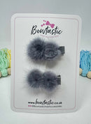 2 Inch Grey Fluffy Bows - 2 Pack