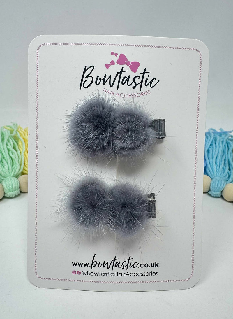 2 Inch Grey Fluffy Bows - 2 Pack
