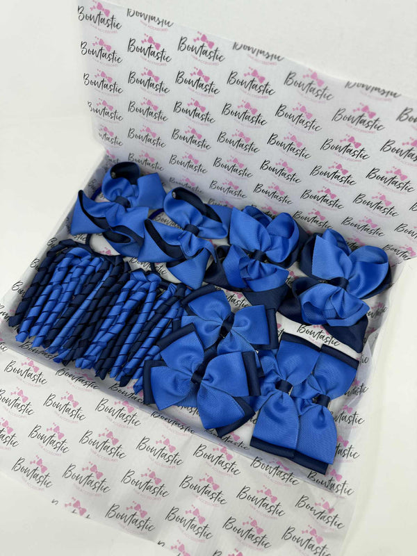 School Bundle - 5 Matching Pairs - Clips & Bobbles - Navy & Royal Blue
