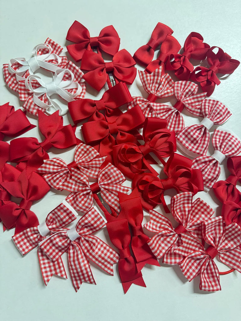 Surprise Bundle - Matching Pairs - Small Bow/Bobbles Pairs - 10 Pack - Red