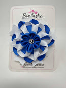 4 Inch Flower Bow - Royal Blue & White