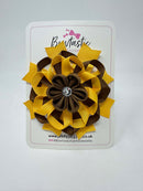 4 Inch Flower Bow - Forest Green & Yellow Gold