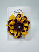 4 Inch Flower Bow - Burgundy & Yellow Gold