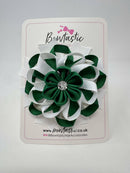 4 Inch Flower Bow - Forest Green & White