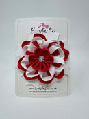 4 Inch Flower Bow - Red & White