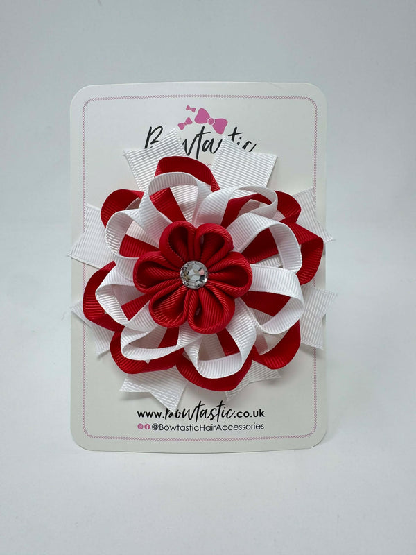 4 Inch Flower Bow - Red & White
