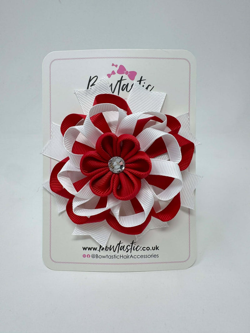 4 Inch Flower Bow - Red & White