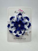 4 Inch Flower Bow - Cobalt & White