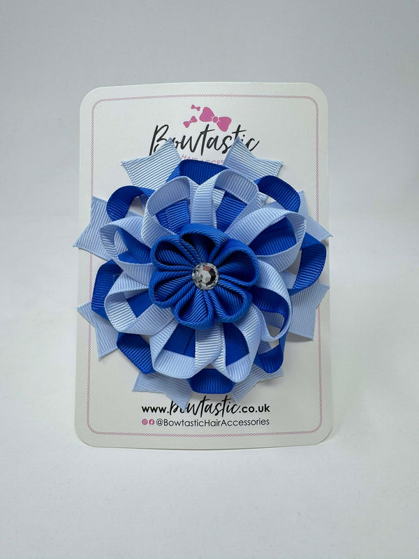 4 Inch Flower Bow - Royal Blue & Bluebell