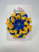 4 Inch Flower Bow - Yellow Gold & Royal Blue