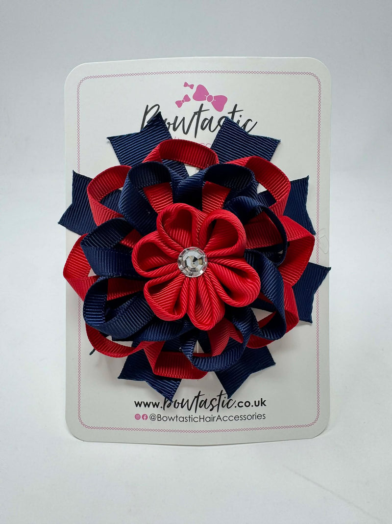4 Inch Flower Bow - Red & Navy