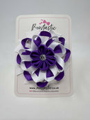 4 Inch Flower Bow - Purple & White