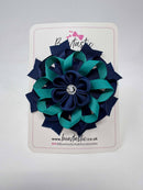 4 Inch Flower Bow - Navy & Jade Green