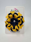 4 Inch Flower Bow - Navy & Yellow Gold