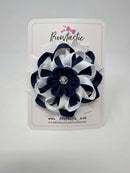 4 Inch Flower Bow - Navy & White