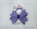 3 Inch Flat 2 Layer Bow Thin Elastic - Purple Gingham