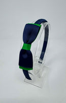 3 Inch Flat Bow Alice Band - Navy & Emerald Green