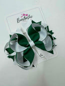 4.5 Inch Ring Bow Bobble - Forest Green & White