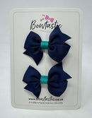 2 Inch Flat Bow - Navy & Jade Green - 2 Pack