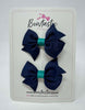 2 Inch Flat Bow - Navy & Jade Green - 2 Pack