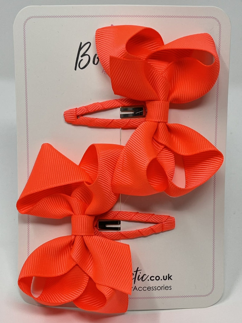 3 Inch Bow Snap Clip - Neon Orange - 2 Pack