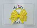 3 Inch Flat 2 Layer Bow Thin Elastic - Yellow Gingham