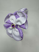 4 inch Flower Alice Band - Lilac & White Gingham
